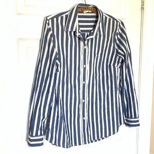 GAP Navy White Striped Button-Up Shirt 100% Cotton Long Sleeve Women’s Medium